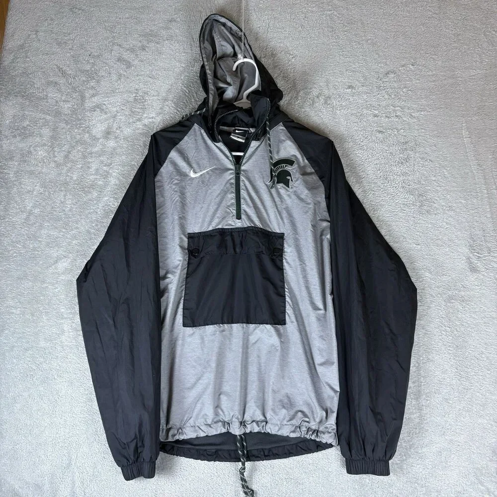 Nike MSU Spartans 1/4 Zip Hoodie Men’s Large Kangaroo Pocket Windbreaker